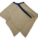 Novica Poncho Womens One Size Tan Navy Knit Asymmetrical Baby Alpaca Blend Shawl Photo 1