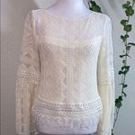 Nanette Lepore Top Boho Cream Lace Sheer Long Sleeve Embroidered Fringe SZ 2 Photo 0