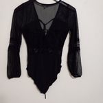 Charlotte Russe  S Long Sleeved Black Eyelash Lace Trimmed Body Suit Photo 13
