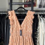 Lulus  Cause to Celebrate Mauve Silver Metallic Ruffle Tiered Midi Dress Photo 5