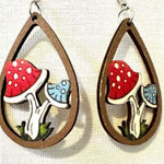 Wooden painted mushroom teardrop earrings Photo 0