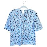 Draper James  Printed Denim Popover Top Floral Size 12 Short Sleeve Preppy Photo 1