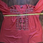 Womens Embroidered Top Blouse Boho Tunic Coral Pink Balloon Sleeve Size L XL Photo 5