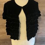 Apostrophe  Vest Velour Black Career Over Cropped Silk Gothic Boho Artsy Ruffle Photo 5