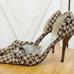 Dollhouse Houndstooth Fabric Buckle Pointed Toe Heels Tan Brown 7.5 Photo 2