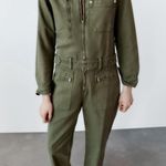ZARA Straight Fit Utility DENIM JEAN JUMPSUIT Zipper Green Size XS NEW Photo 2