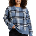 Tahari  Plaid Knit Crewneck Sweater Womens XL Blue Cozy Classic Preppy Photo 0
