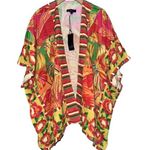 Rachel Roy Women’s One Size Bright Tropical Summer Cover Up Linen Blend Kimono Pink Photo 0