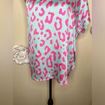 Entro NTM: One Shoulder Minty Blue with Pink Leopard Print Blouse Sz Small Photo 3