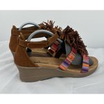 Minnetonka Desi Fringe Wedge Sandals Size 8 Brown Suede Multicolor Strap Photo 3