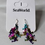 NIP Seaworld Multicolor Dolphins 2" Dangle Drop Hook Beach/Vacation Earrings Silver Photo 0