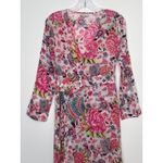 Debbie Katz inez Zara pink floral midi wrap sheer summer resort dress XS Photo 8