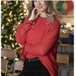 Ganni  Mullin Georgette Blouse US 4 Red Black Polka Dot Sheer‎ Long Sleeve Ruffle Photo 11