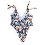 Boohoo Floral Tie Shoulder Tropical Leaf High-cut One Piece Swimsuit size 16 Photo 2