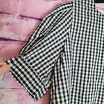 Who What Wear  BLACK WHITE BUFFALO CHECK PLAID PUFF SLEEVE BUTTON FRONT BLOUSE Photo 3