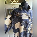 Vintage K Arnold book floral print short sleeve silk blouse, size medium Blue Photo 2