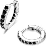 Boutique NEW Black‎ Onyx Sterling Huggie Hoop Earrings, 9mm Photo 0