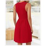 NEW Red Sleeveless Crewneck Knit A Line Pleated Mini Dress L Size L Photo 2
