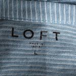 Loft  Striped Tie Front Button Up Top Blue White Long Sleeve Cotton Blend Large Photo 5