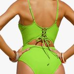 Souqfone Sexy One Piece Monokini Swimsuits Scoop Neck Front Cutout Back Lace Up Photo 2
