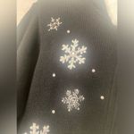 Vintage Lord & Taylor Christmas Cardigan Snow Flakes Fur Hood Beaded Zip Up M Black Size M Photo 5