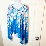 Anthropologie  Meadow Rue Floral Watercolor Linen Top Scarf Hem Blue Orange S Photo 4
