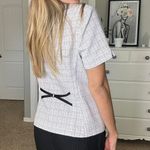 Perceptions White and black plaid peplum mini blazer with bow detailing Photo 5