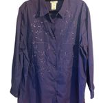 Vintage Bobbie Brooks Embroidered Floral Blouse Purple Women's Size 18W/20W Photo 0