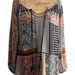 Boston Proper  Mixed Print Peasant‎ Blouse Flowy Oversized Bohemian Size Small Photo 0