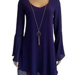 Sequin Hearts Women's Small Purple Long Sleeve Loose Fitting Dress w/ Necklace Photo 0