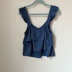 American Eagle NWT cropped blue ruffle top size M Photo 12