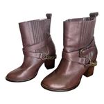 Allen Schwartz Sexy Biker chick heeled boots moto chain detail size 7.5​​​​​​ Brown Photo 2