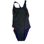 Nike  Racerback One Piece Swimsuit Size 14 Navy Red Colorblock Logo Beach Pool Photo 7