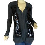 Vera Wang SIMPLY VERA  GRAY RIBBED KNIT W/BLACK SEQUINS CARDIGAN SWEATER (XS) Photo 1