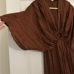 ZARA  Women’s Brown Satin Effect Pleated Stretch Jumpsuit Size Small Photo 3