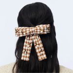 Lele Sadoughi NWT  CEDAR TWEED ACORN PEARL ANTOINETTE BOW BARRETTE Photo 1