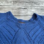 Fever Women's Open Crochet Short Sleeve Sweater Blouse Royal Blue S SM Small Rib Photo 2