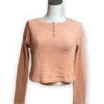 Lush Clothing Lush Cafe Creme Ribbed Knit Long Sleeve Cropped Henley Top Sz XL Photo 4