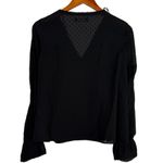 ZARA Swiss Dotted Ruffle Detail Semi Sheer Long Sleeve V Neck Blouse XS Black Photo 3