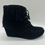Top Moda ‎ Boots Womens 6.5 Black Moc Toe Lace Up Wedge Moccasin Bootie NEW Photo 2