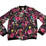 Women's Full Zip Floral Print Lightweight Bomber Jacket Size M Rave Colorful Black Size M Photo 0
