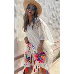 Lovestitch  Granada Caftan Women's One Size White Floral Embroidered‎ 100% Cotton Photo 1