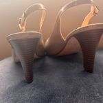 Cole Haan Nude Tan Beige Patent Leather Peep Toe Slingback Heels Pumps Size 9B Photo 4