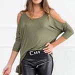 Cable & Gauge Knit Top Cold-Shoulder Sweater Olive Green Size M Photo 9