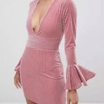 Rare London ⭐️ ASOS  pink velvet stripe flute sleeve dress Photo 0