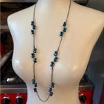 Necklace Blue single strand Lariat Faceted Iridescent glass Crystal beads Photo 0