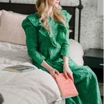 ZARA  Broderie Anglaise Cutwork Embroidered Eyelet Ruffle‎ Midi Dress Green Sz XS Photo 6