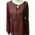Charming Charlie  Burgundy Long Sleeve Sheer Blouse Photo 0
