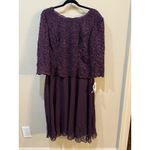 Alex Evenings Women's Plus Size Tea Length Lace Mock Dress Size 14P Plum Photo 2