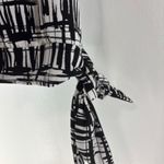 Heart soul Women's Boho Blouse L Black White Short Sleeve Smock Neck Waist Tie Photo 3